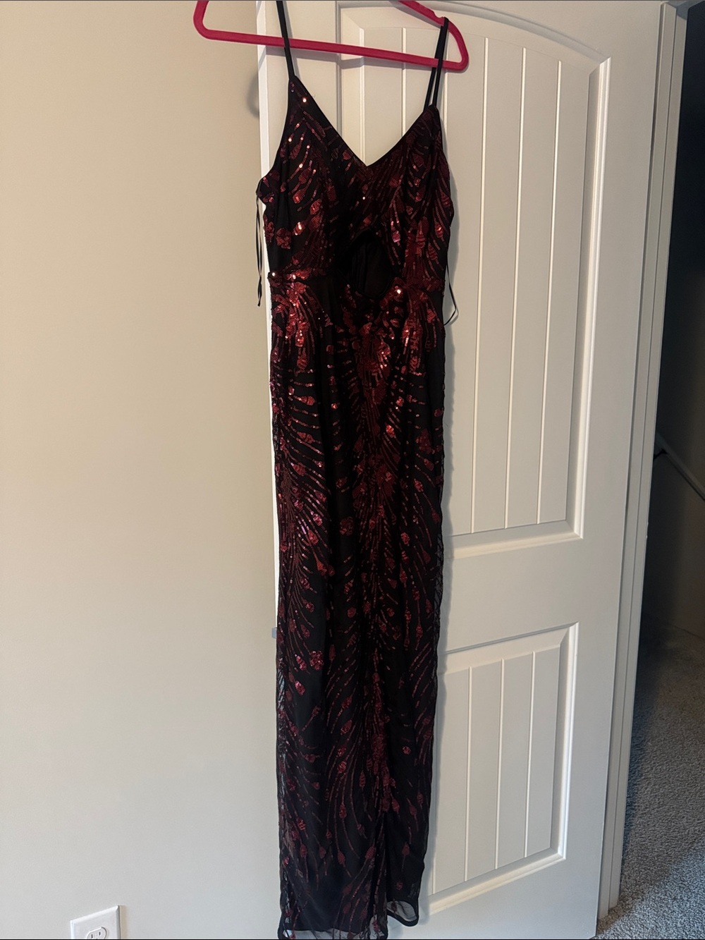 Black Sequin Red Pattern Slip Dress